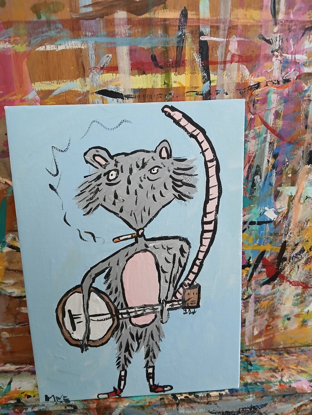 Possum Playing Banjo Painting Whimsy Art